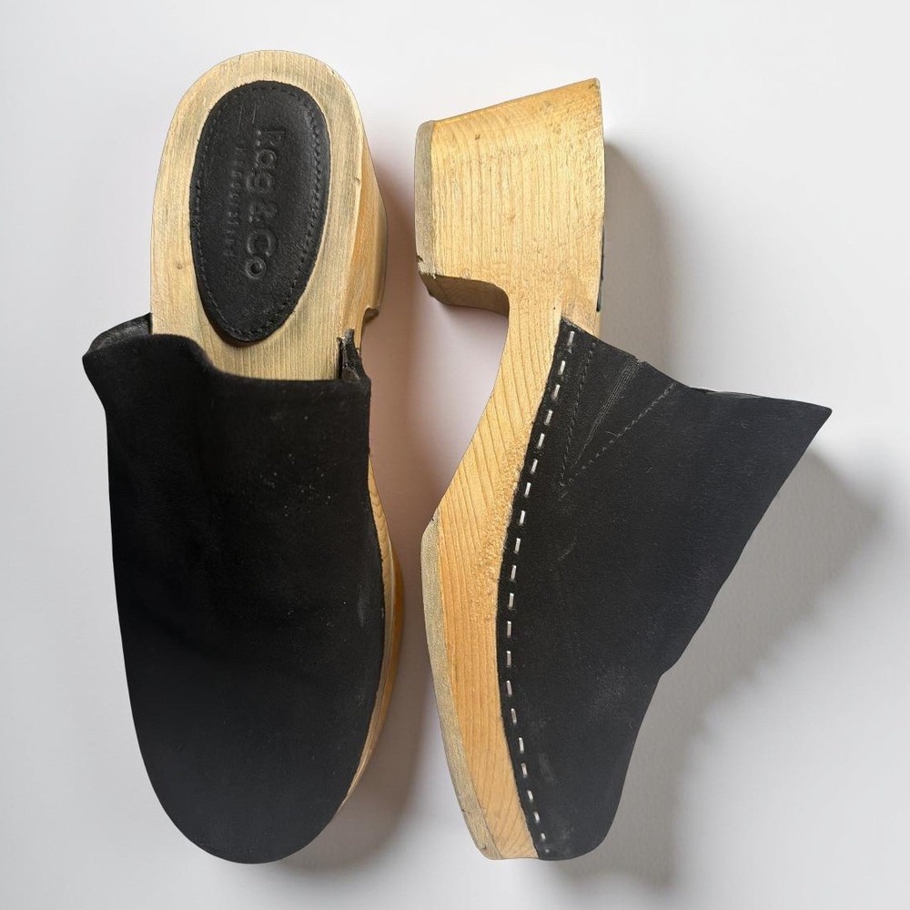 RAG & CO DARCIE Black SUEDE CLOGS Women's Size 9
